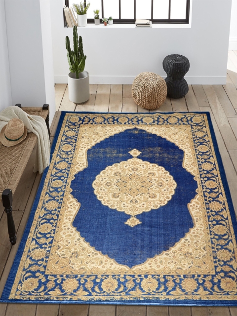 Saral Home Navy Blue & Beige Printed Carpet