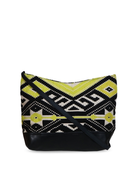Diwaah Women Green & Black Self Design Sling Bag