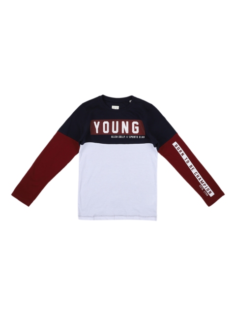Allen Solly Junior Boys White Colourblocked Round Neck T-shirt