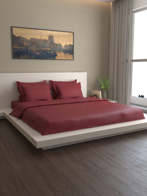 MARK HOME Maroon Striped 400 TC Premium Bedding Set