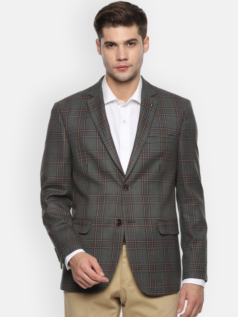 Van Heusen Men Grey Checked Slim-Fit Single-Breasted Blazer