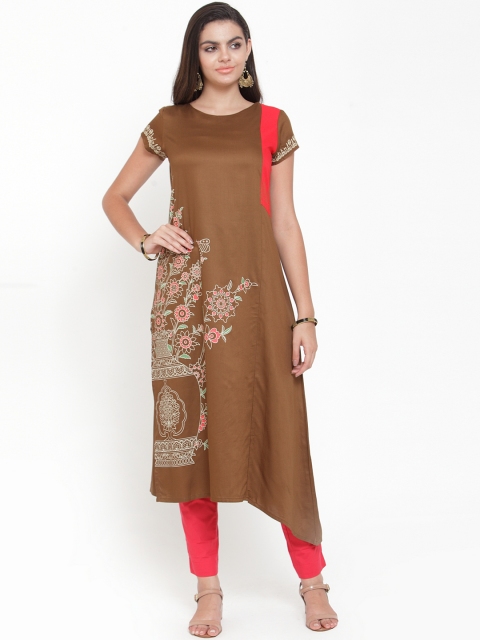 ETIQUETTE Women Brown Printed A-Line Kurti