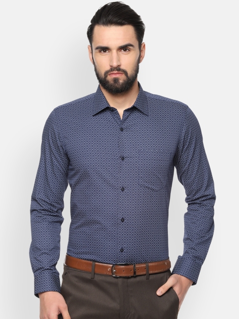 Van Heusen Men Navy Blue Slim Fit Printed Formal Shirt