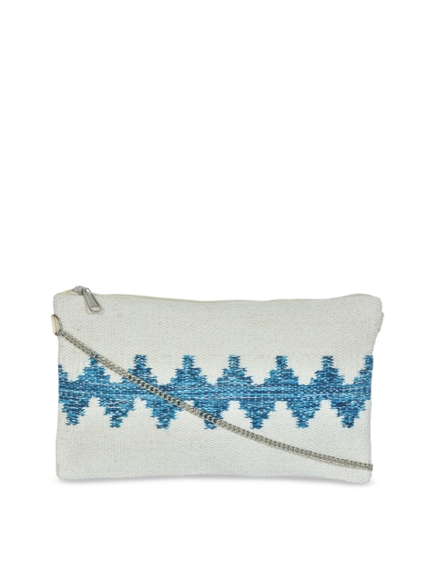 Diwaah White & Blue Self Design Handmade Sling Bag