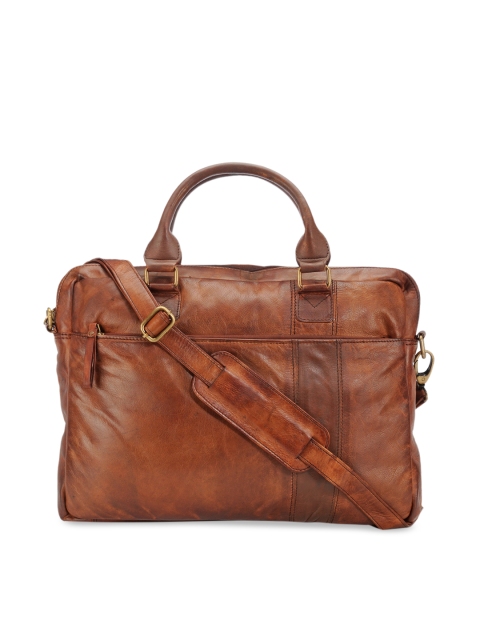 Teakwood Leathers Unisex Tan Brown Solid Leather Laptop Bag