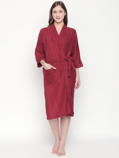 Lady Love Women Maroon Solid Bath Robe