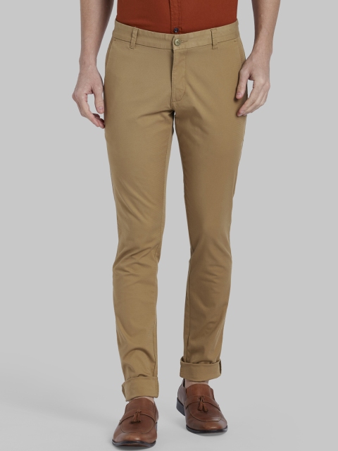 Parx Men Khaki Regular Fit Solid Regular Trousers
