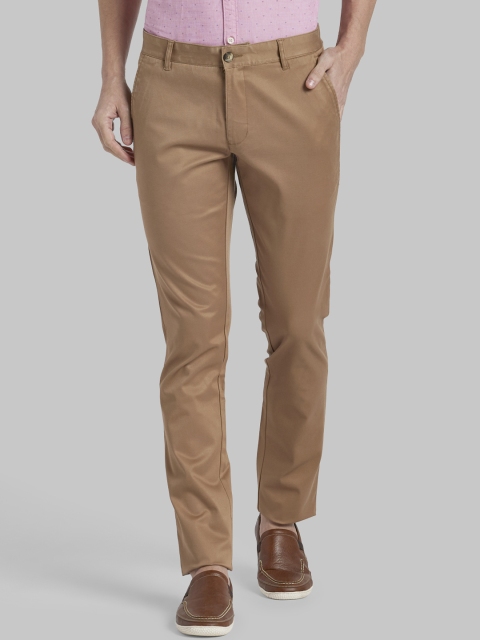 Parx Men Khaki Regular Fit Solid Regular Trousers