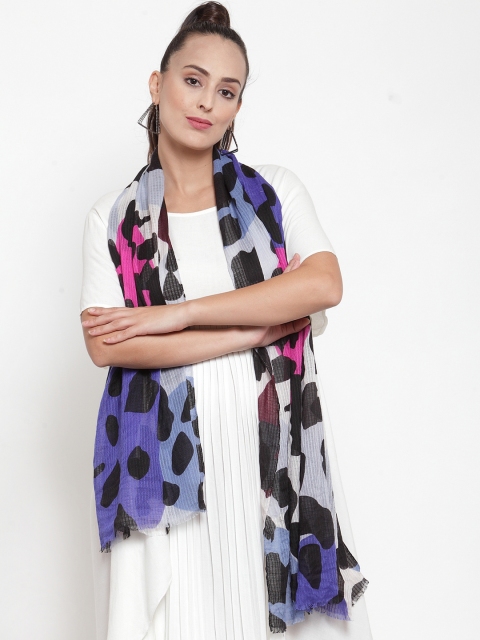 J Style Women Black & Blue Printed Stole