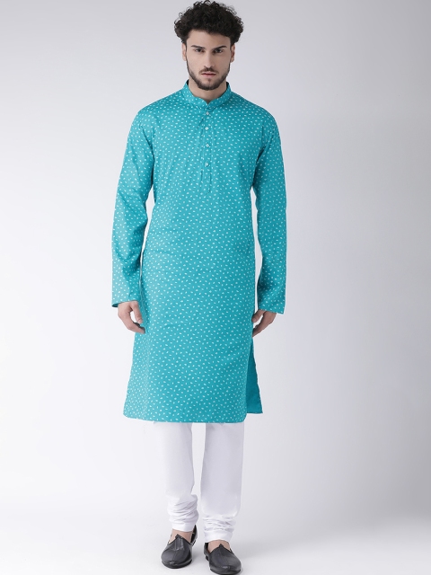 TABARD Men Blue & White Printed Straight Kurta
