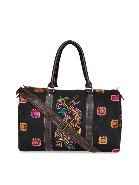 Pick Pocket Women Black Embroidered Medium Duffel Bag