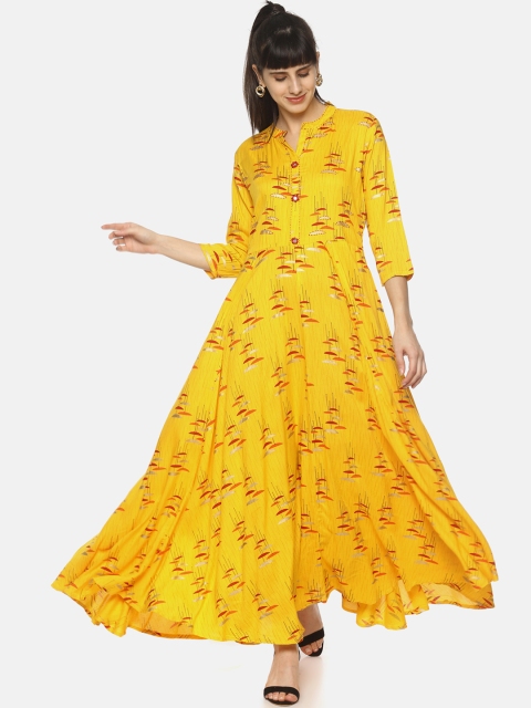 La Bele Women Yellow & Red Printed A-Line Kurta