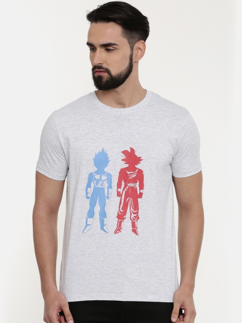 Bushirt Men Grey Melange Printed Round Neck T-shirt