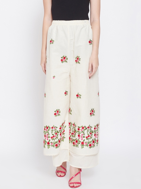 Castle Women Off-White Embroidered Flared Palazzos