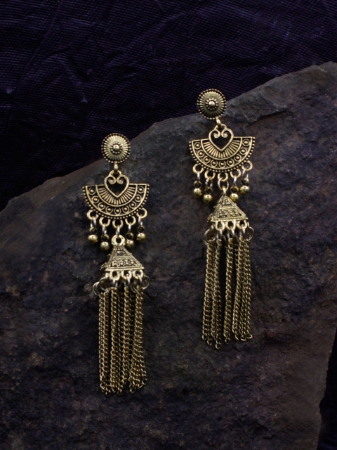 Sia Art Jewellery Gold-Plated Contemporary Drop Oxidised Earrings