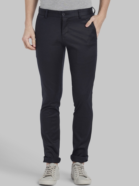 Parx Men Navy Blue Regular Fit Solid Regular Trousers
