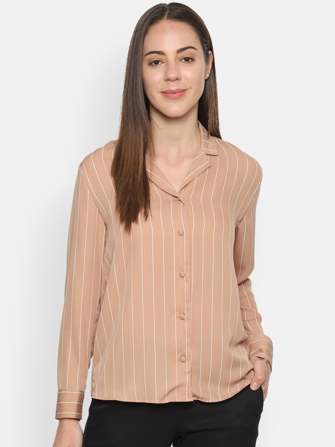 Van Heusen Woman Peach-Coloured Regular Fit Striped Casual Shirt