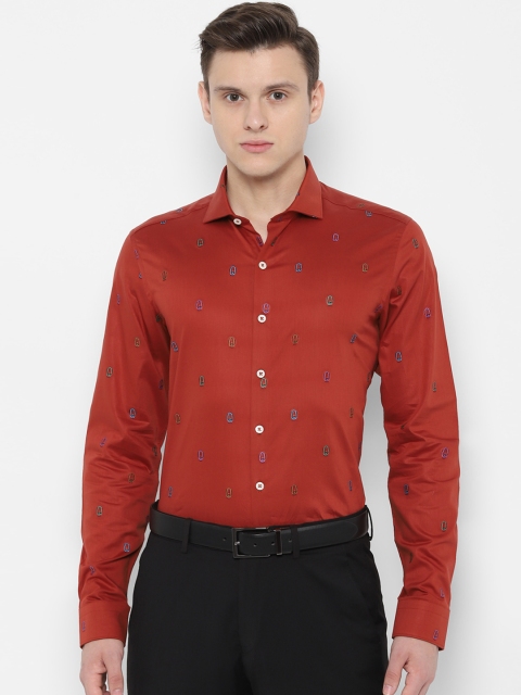 SIMON CARTER LONDON Men Rust Brown Slim Fit Printed Party Shirt
