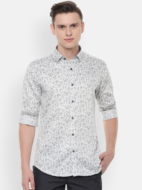 V Dot Men White & Grey Slim Fit Printed Casual Shirt