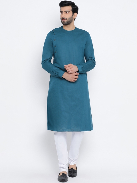 NAMASKAR Men Blue Solid Straight Kurta