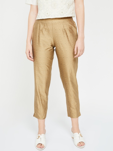 Melange by Lifestyle Women Beige Slim Fit Printed Cigarette Trousers