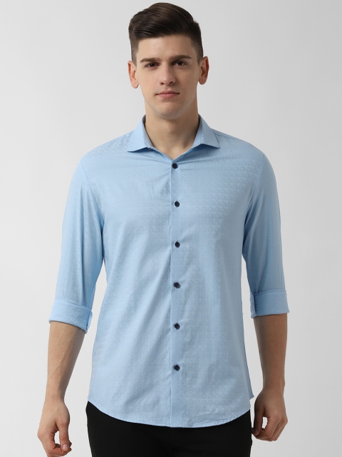 Peter England Men Blue Slim Fit Self Design Formal Shirt