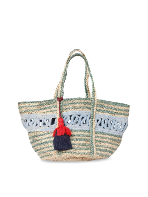 TJORI Blue & Beige Self Design Shoulder Bag