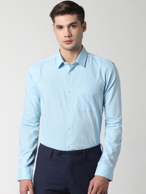 Peter England Men Blue Regular Fit Checked Formal Shirt