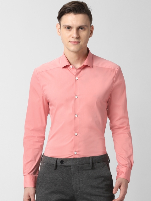 Peter England Men Peach-Coloured Slim Fit Solid Formal Shirt