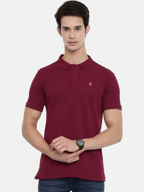 Classic Polo Men Maroon Solid Polo Collar Slim Fit T-shirt