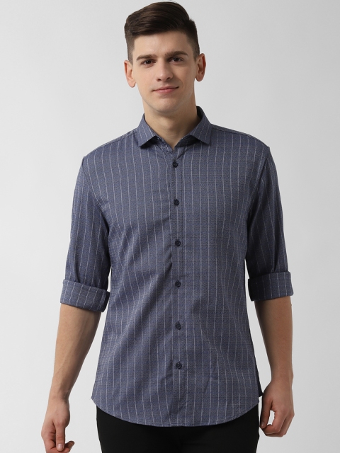 Peter England Men Blue Slim Fit Checked Formal Shirt