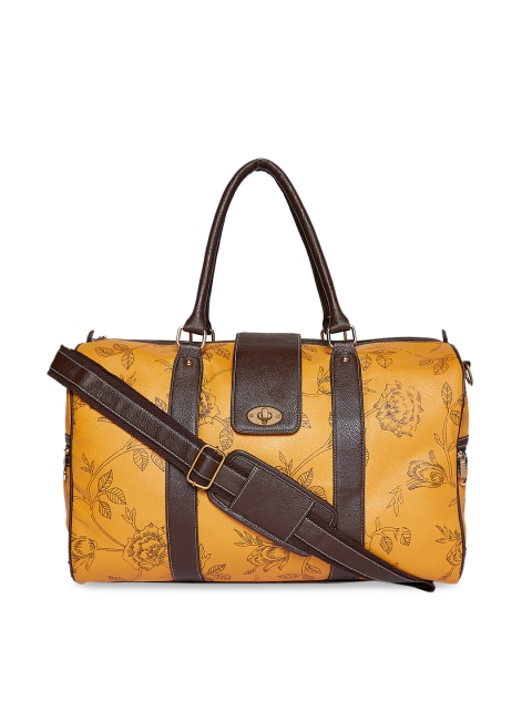 Pick Pocket Women Mustard Yellow & Brown Printed Duffel Bag