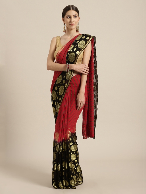 Mitera Red Hand Dyed Leheriya Georgette Sustainable Saree