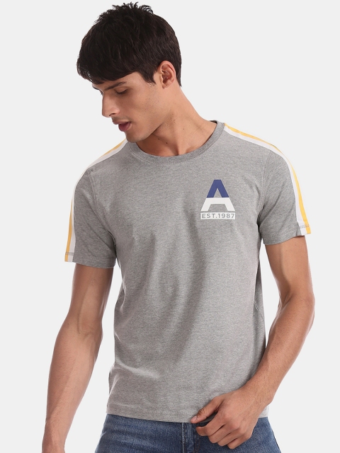 Aeropostale Men Grey Printed Round Neck T-shirt