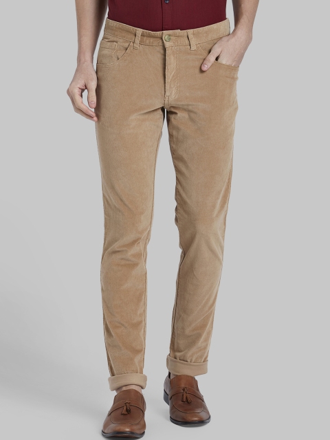 Parx Men Khaki Regular Fit Self Design Regular Trousers