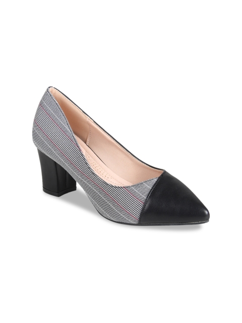 Flat n Heels Women Grey & Black Textured Pumps