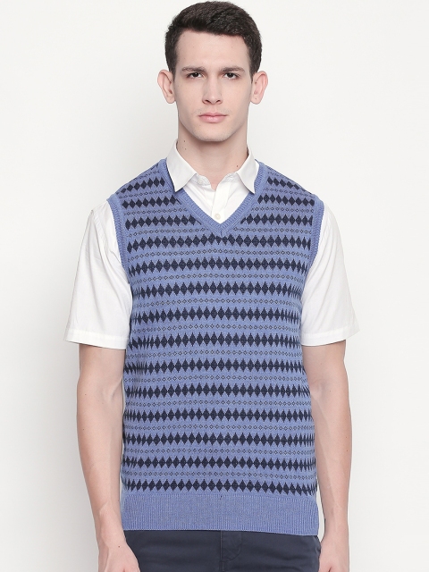 RICHARD PARKER by Pantaloons Men Blue & Black Self Design Sweater