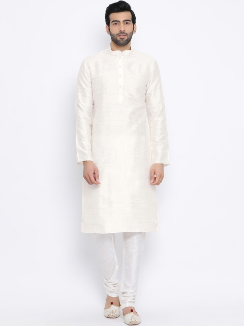 NAMASKAR Men Off-White Solid Straight Kurta