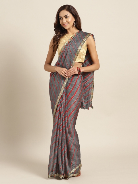 Mitera Dyed Grey Leheriya Kota Doria Sustainable Saree