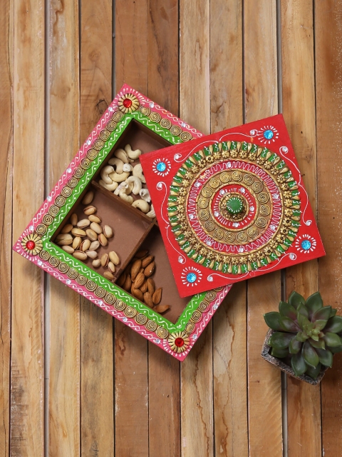 Aapno Rajasthan Multicoloured Handcrafted Wood & Clay Multipurpose Box, Multi