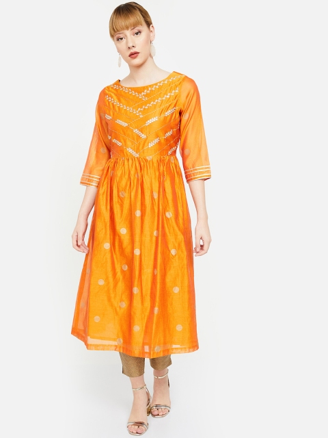 Melange by Lifestyle Women Orange Embroidered A-Line Kurta
