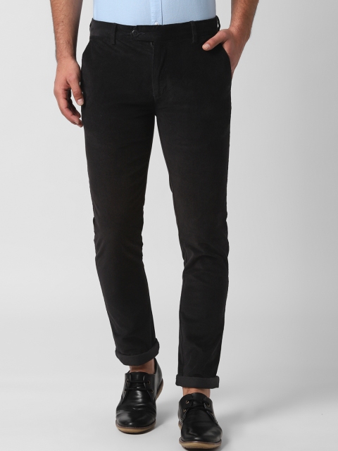 Peter England Casuals Men Black Super Slim Fit Solid Regular Trousers