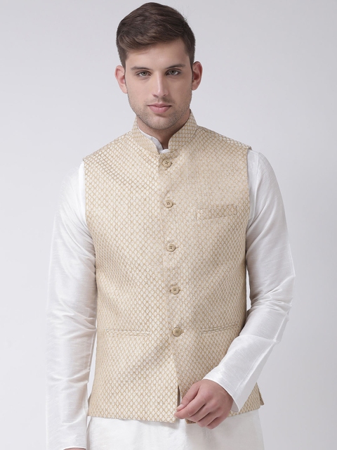 TABARD Men Beige Woven Design Nehru Jacket