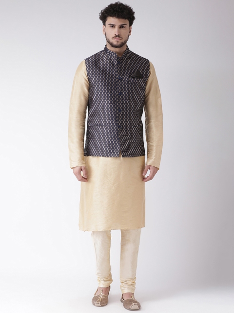 TABARD Men Navy Blue & Beige Solid Kurta Set