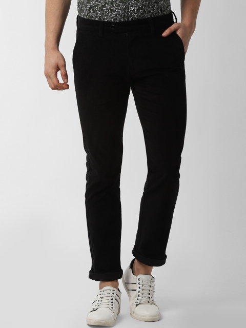 Peter England Casuals Men Black Slim Fit Solid Regular Trousers