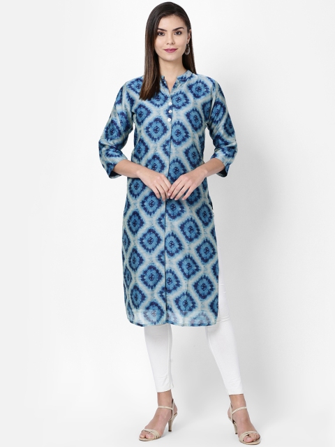 Soch Women Blue Printed Straight Kurta