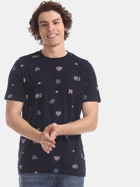 Aeropostale Men Navy Blue Printed Round Neck T-shirt