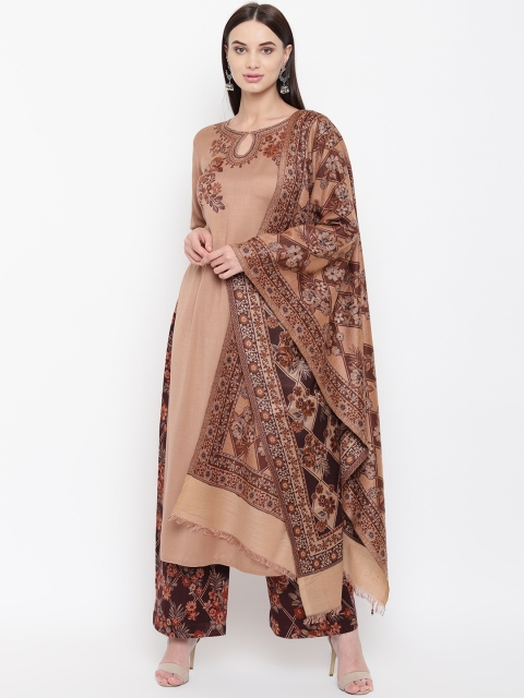 HK colours of fashion Brown Printed Unstitched Dress Material