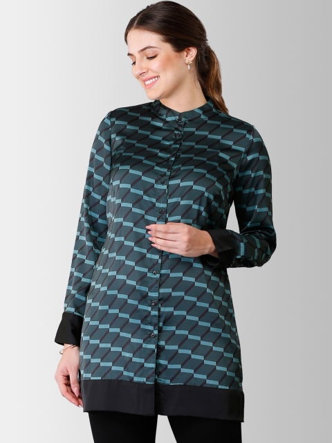 FableStreet Women Green Printed Shirt Style Top