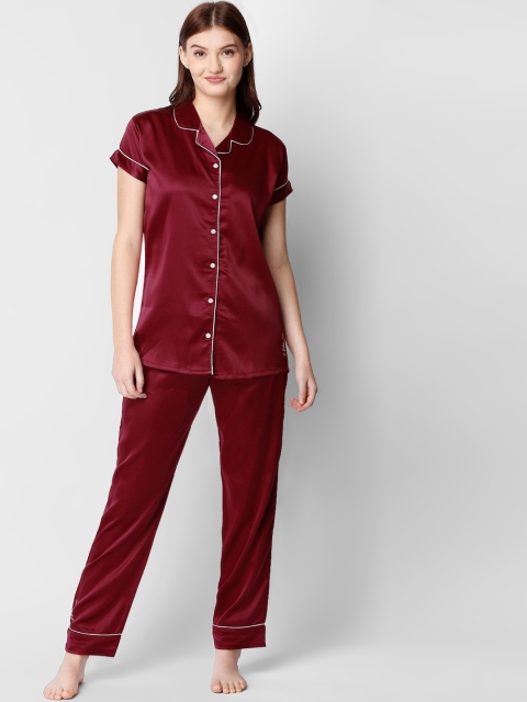 I like me Women Maroon Solid Night suit